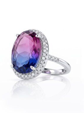 Pink & Purple Oval Gemstone Ring, real 925 Sterling Silver